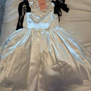 JJs House Satin Gown girls size 6 with Black Ribbon Detail